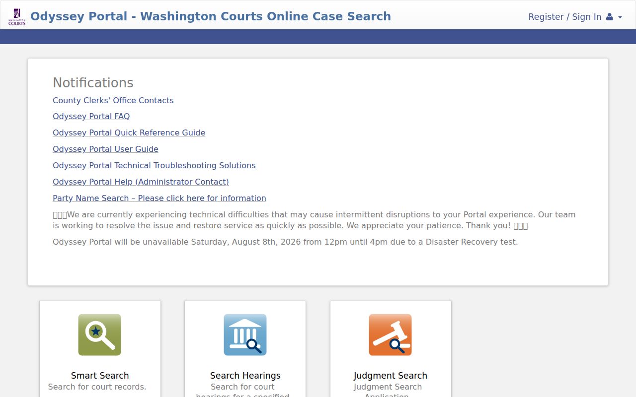 Silver Firs people search through the Odyssey court records portal